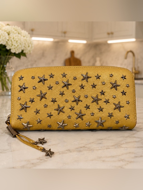 Jimmy Choo Handbags - Jimmy Choo Yellow Star-Studded Zip Wallet